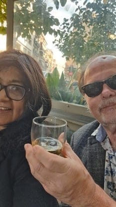 Jeff enjoy Metaxa in an Athens' café